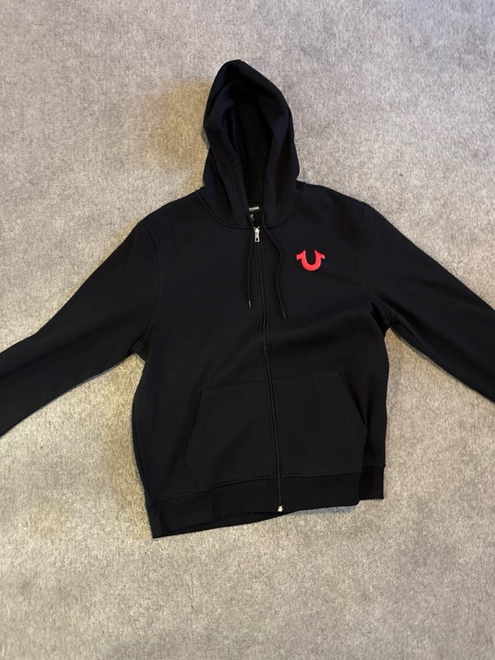 True Religion Black Hoodie with Red Horseshoe Patch